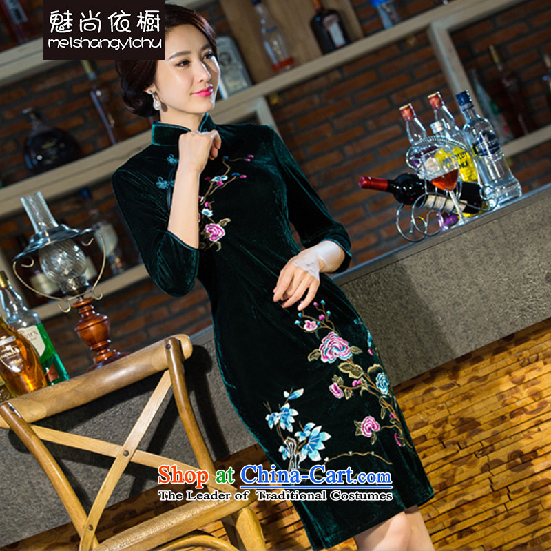 In accordance with the cabinet 2015 staff still fall and winter new moms with scouring pads in the skirt qipao Kim sleeve length) Improved retro wedding wine red staff according to the cupboard yet XXXL, (MEISHANGYICHU) , , , shopping on the Internet