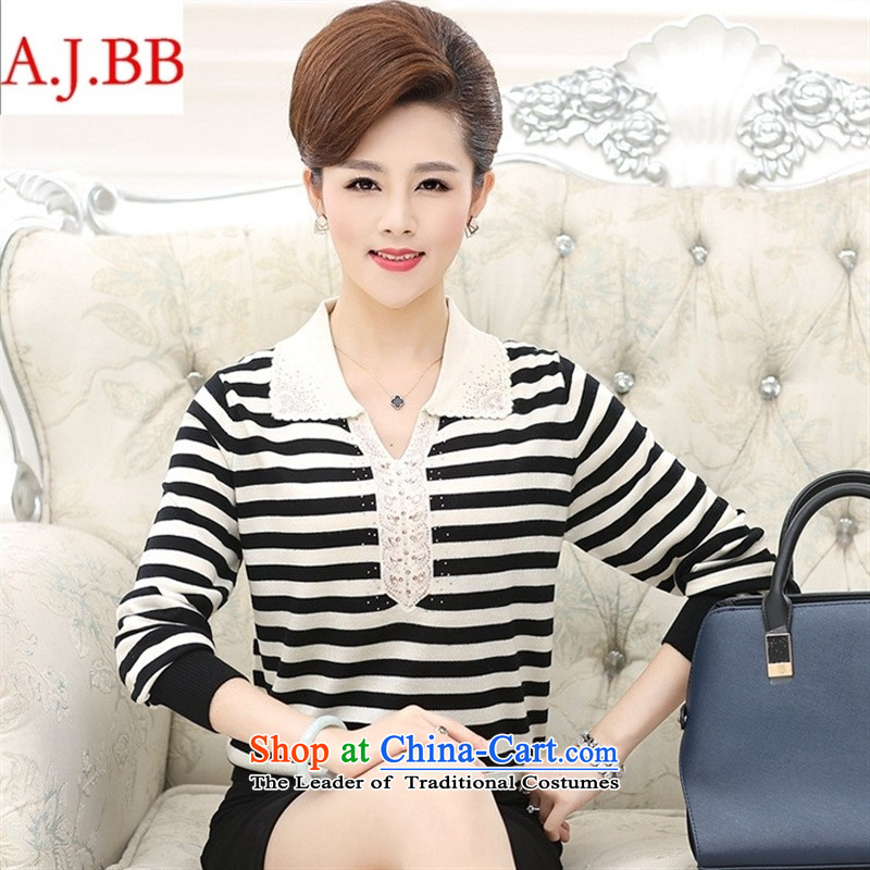 Orange Tysan _2015 fall inside the new doll for the elderly in the neck knitted blouses and long-sleeved shirt with mother forming the Striped Tee female black?110