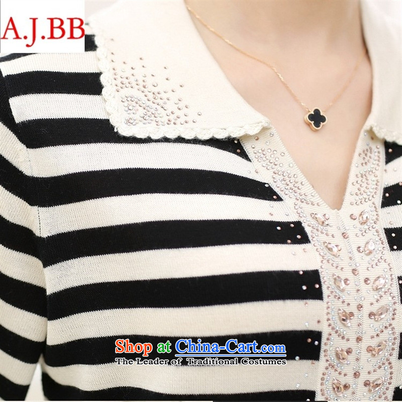 Orange Tysan *2015 fall inside the new doll for the elderly in the neck knitted blouses and long-sleeved shirt with mother forming the Striped Tee female black 110,A.J.BB,,, shopping on the Internet