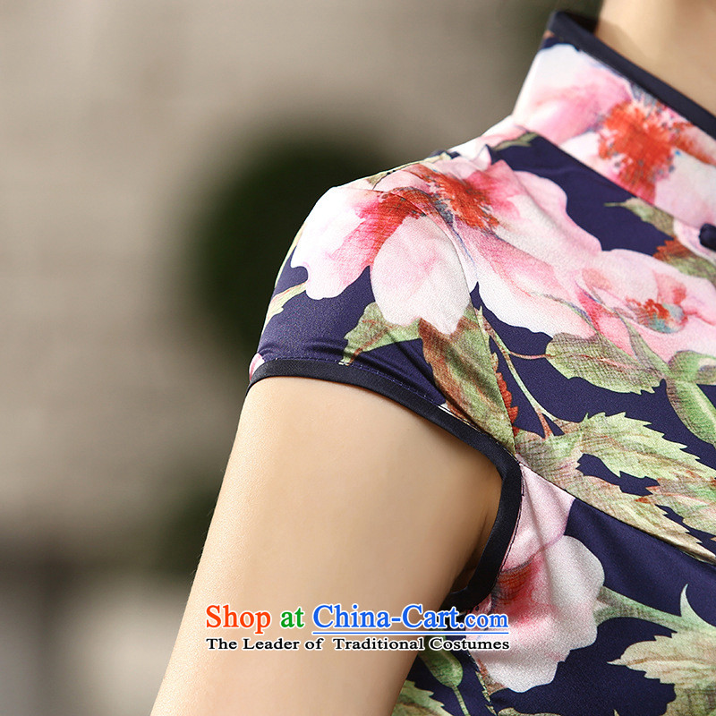 158 Jing new daily retro silk dresses short-sleeved long double qipao Sau San C0018 picture color XL, 158 jing shopping on the Internet has been pressed.