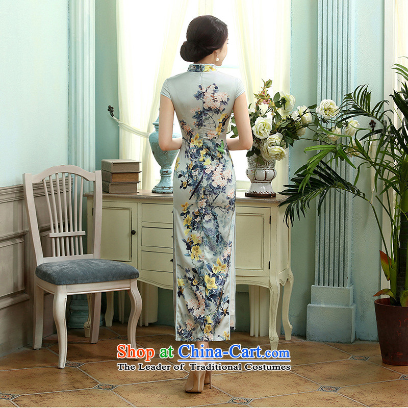 158 Jing new daily retro silk dresses short-sleeved long double qipao Sau San C0017 picture color , L 158 jing shopping on the Internet has been pressed.