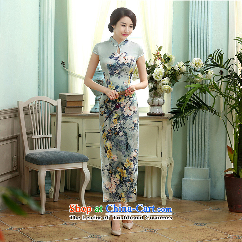 158 Jing new daily retro silk dresses short-sleeved long double qipao Sau San C0017 picture color , L 158 jing shopping on the Internet has been pressed.