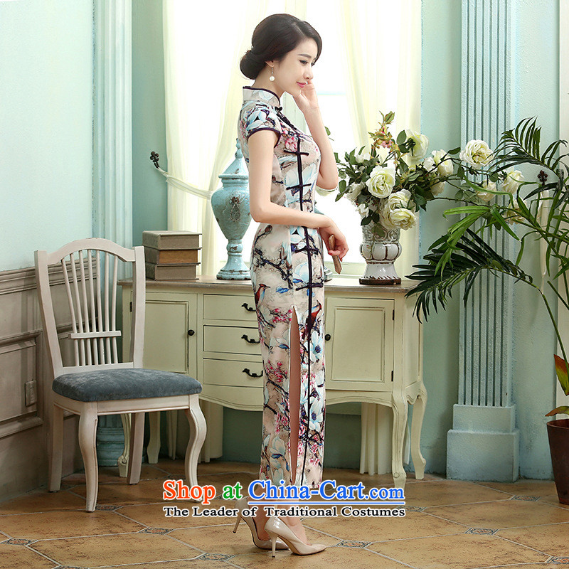 158 Jing new daily retro silk dresses short-sleeved Sau San Single Row 10 detained longer C0015 qipao picture color 2XL, 158 jing shopping on the Internet has been pressed.