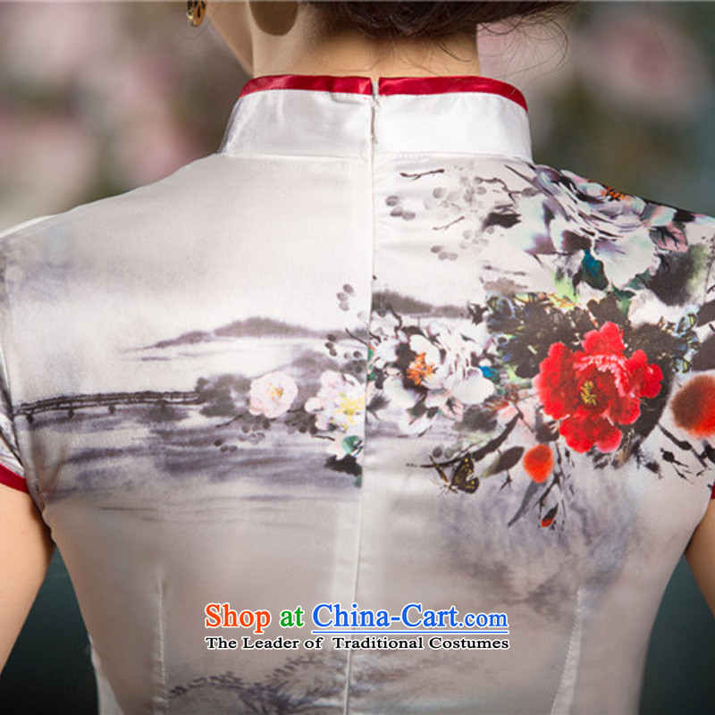 Ink 歆 Hiu also new 2015 summer short of improvement and Stylish retro Silk Cheongsam Chinese ink dresses SZC1520 white ink 歆 (MOXIN, L) , , , shopping on the Internet