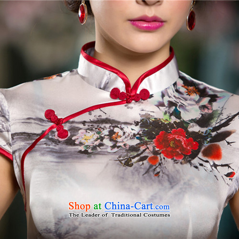 Ink 歆 Hiu also new 2015 summer short of improvement and Stylish retro Silk Cheongsam Chinese ink dresses SZC1520 white ink 歆 (MOXIN, L) , , , shopping on the Internet