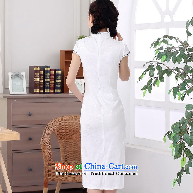 158 Jing cotton embroidery water droplets collar short-sleeve in Sau San long white 2XL, C0011 qipao 158 jing shopping on the Internet has been pressed.