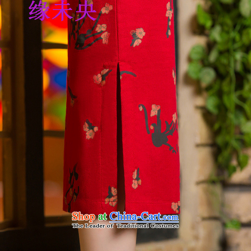 The leading edge of the YI I fall 2015 new for women in Sau San video thin retro large cuff improved linen long skirt N321C9036 qipao Samui XXL, Hung Yi edge of my shopping on the Internet has been pressed.