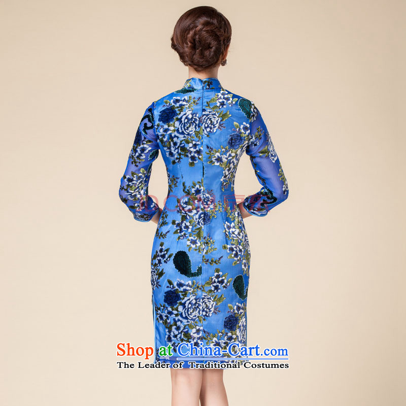 At the end of light Silk Cheongsam mother retro qipao cheongsam dress suit RX141723 marriage blue light at the end of XL, , , , shopping on the Internet