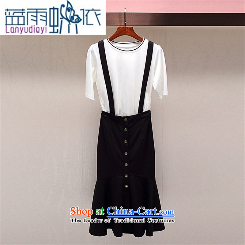 Ya-ting A5494 shop in long-Sau San strap dresses skirts two kit black T-shirt with round collar?M