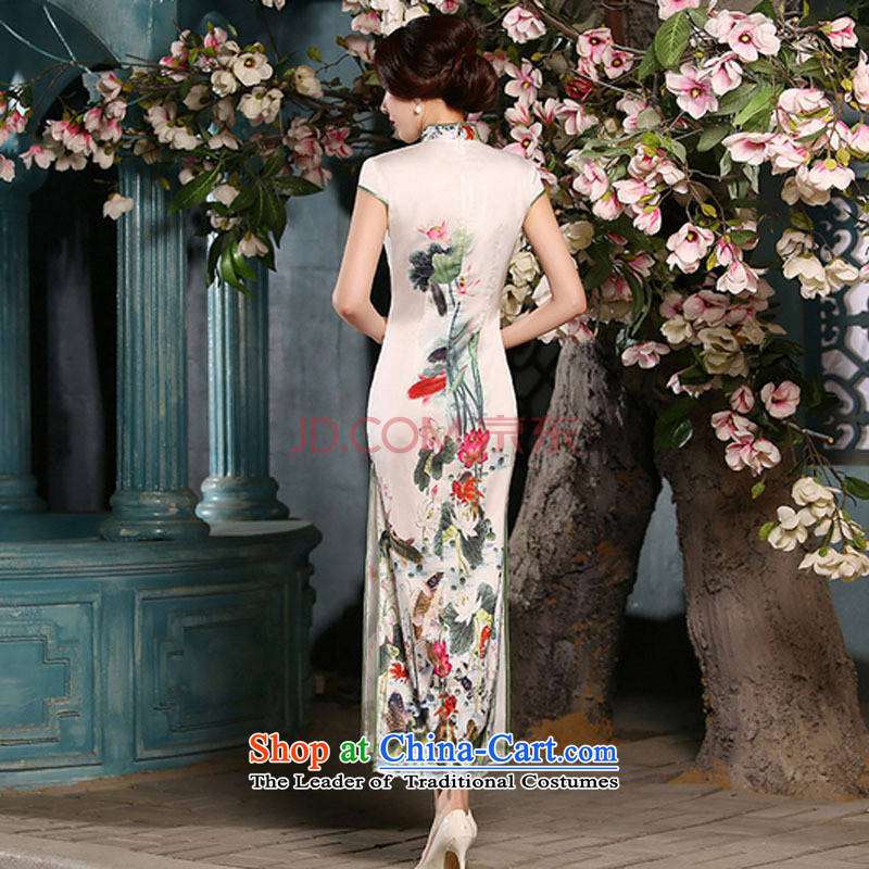 The end of the light of ethnic temperament cheongsam dress silk Sau San retro long qipao FZZ304 improved picture color light at the end of , , , XXL, shopping on the Internet