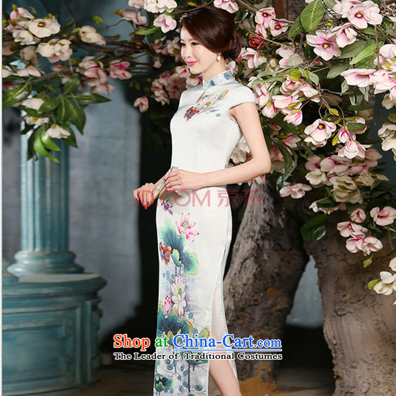 The end of the light of the forklift truck high qipao cheongsam dress sexy daily ethnic women graphics performance qipao FZZ301 thin picture color light at the end of S, shopping on the Internet has been pressed.