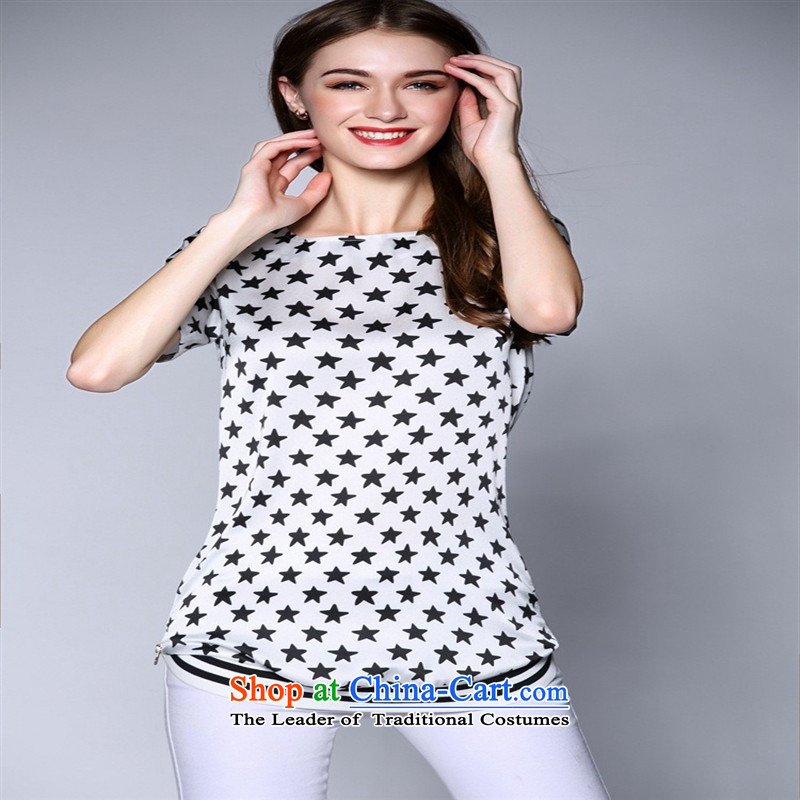The main European site spring 2015 new women's western large short-sleeved T-shirt loose stamp video stylish shirt female figure color thin blue rain butterfly to L, , , , shopping on the Internet