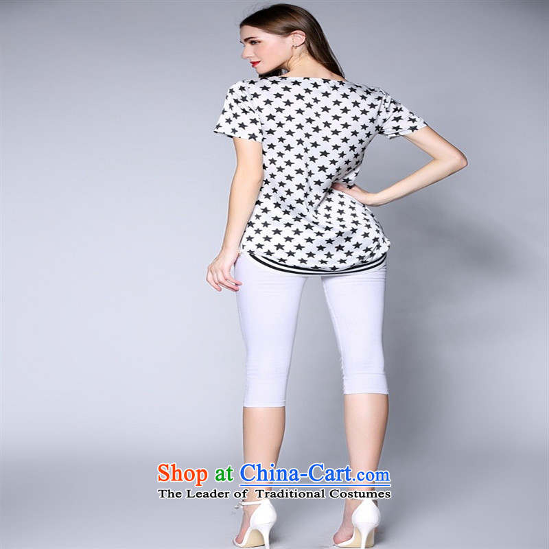 The main European site spring 2015 new women's western large short-sleeved T-shirt loose stamp video stylish shirt female figure color thin blue rain butterfly to L, , , , shopping on the Internet
