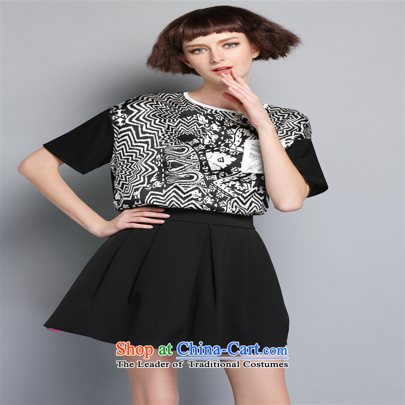 The main spring and summer 2015 new stamp large herbs extract blouses loose breathable round-neck collar short-sleeved T-shirt silk female figure color L, blue rain butterfly according to , , , shopping on the Internet