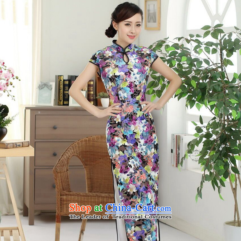 Take the new figure female Chinese qipao and long elegant beauty collar really improved scouring pads long skirt dress e L, floral.... heart shopping on the Internet