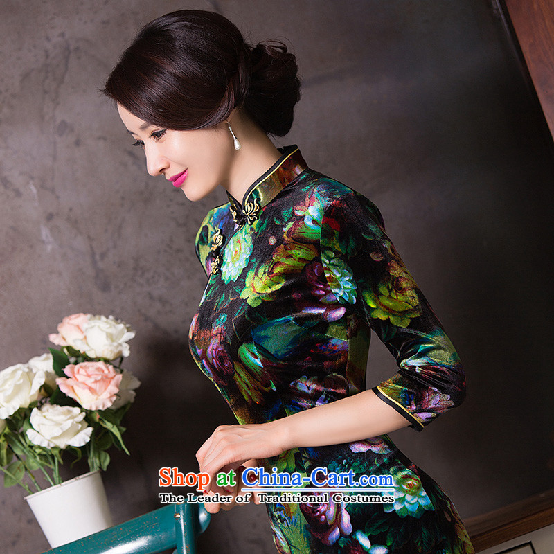 Mr Yuen Cheong Wa from 2015 Autumn so stylish with skirt new plush robes retro temperament improved 7 cuff qipao cheongsam dress QD260 picture color pixel YUAN YUAN, L, SU) , , , shopping on the Internet