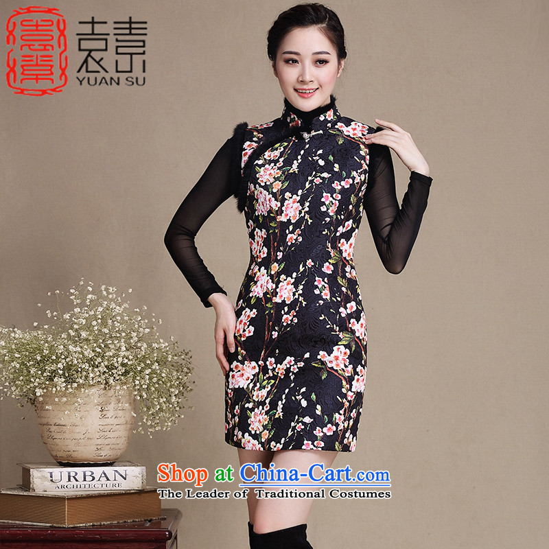 Yuan of Ching-mui?2015 new cheongsam dress winter clothing in cuff retro-thick hair for improved qipao cheongsam dress of ethnic women?5138?picture color?XXL