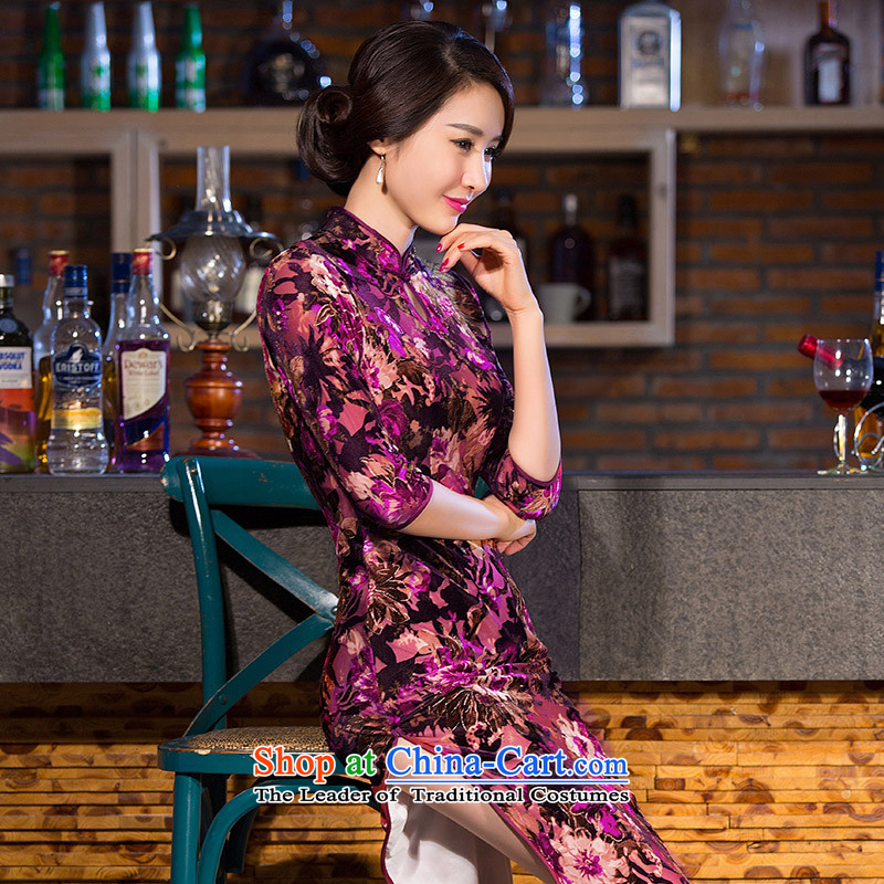 Yuan of red velvet cheongsam dress Maple Leaf new seven long-sleeved cheongsam look stylish cheongsam dress retro improved cheongsam dress QD266 picture color pixel YUAN YUAN, L, SU) , , , shopping on the Internet