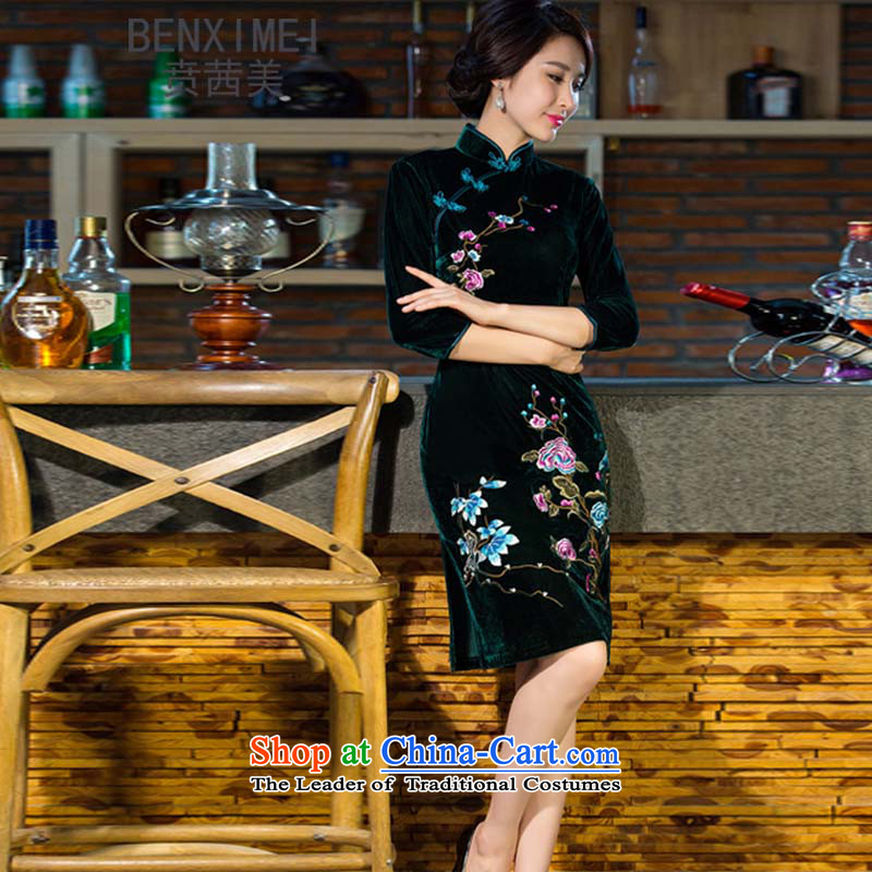Mrs Ure Mei  2015 Ben new autumn and winter Kim scouring pads dress retro dresses with improved female qipao mother skirt black , L, Ben Sin-mi (BENXIMEI) , , , shopping on the Internet