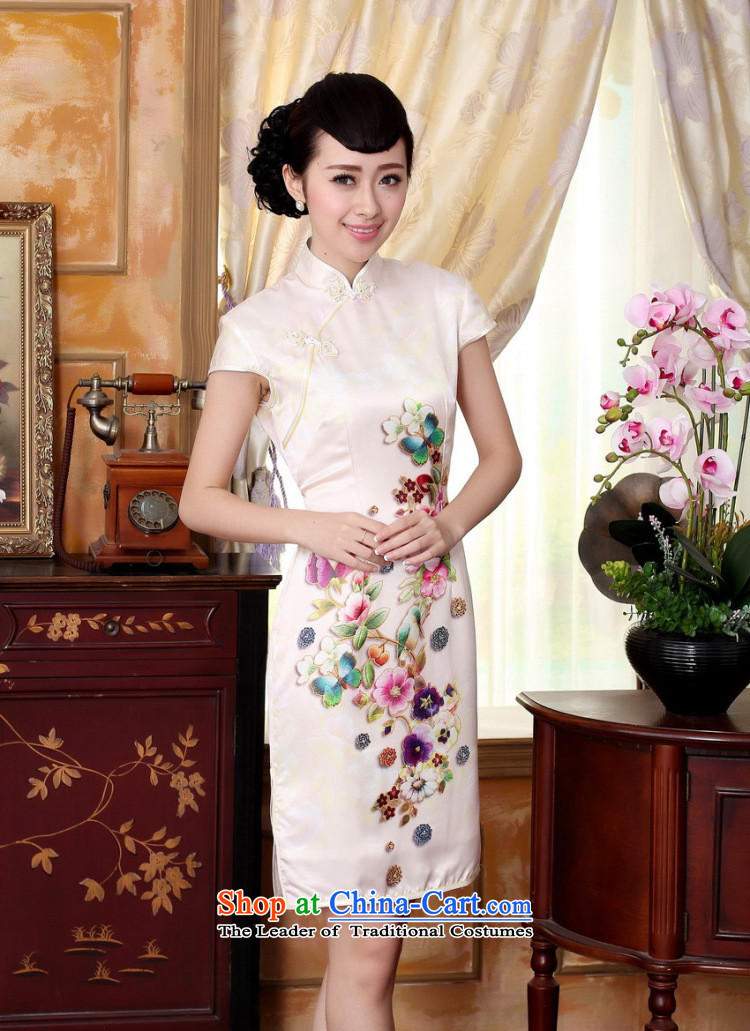 Yet the new floor floor summer dresses Tang dynasty autumn colors pure silk positioning of Mudan Elastic satin poster short qipao picture color pictures, prices, XL brand platters! The elections are supplied in the national character of distribution, so action, buy now enjoy more preferential! As soon as possible.