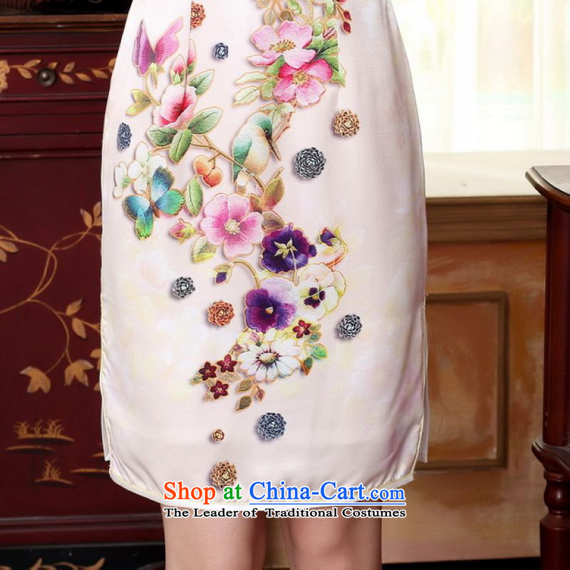 Yet the new floor floor summer dresses Tang dynasty autumn colors pure silk positioning of Mudan Elastic satin poster short qipao picture color XL, floor is floor , , , shopping on the Internet