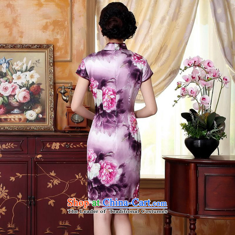 Yet the new floor floor summer dresses autumn colors pure silk positioning of Mudan Elastic satin poster short qipao Tang dynasty picture color M floor building is , , , shopping on the Internet