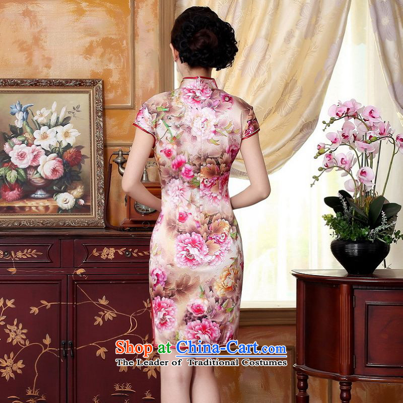 Yet the new floor floor summer dresses autumn colors pure silk positioning of Mudan Elastic satin poster short qipao Tang dynasty picture color S floor building is , , , shopping on the Internet
