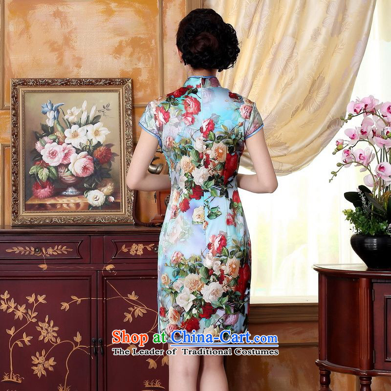 Floor is a new summer of floor dresses Tang dynasty silk Retro classic Silk Satin Poster elastic Sau San double short qipao picture color L, floor is building , , , shopping on the Internet