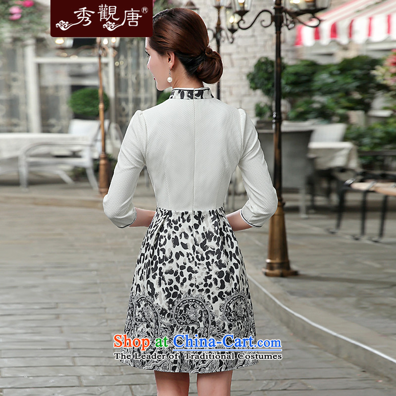 [Sau Kwun Tong] Cosmo 2015 Autumn new stylish wave point stamp Top Loin cheongsam dress XXL, black-and-white-soo Kwun Tong shopping on the Internet has been pressed.