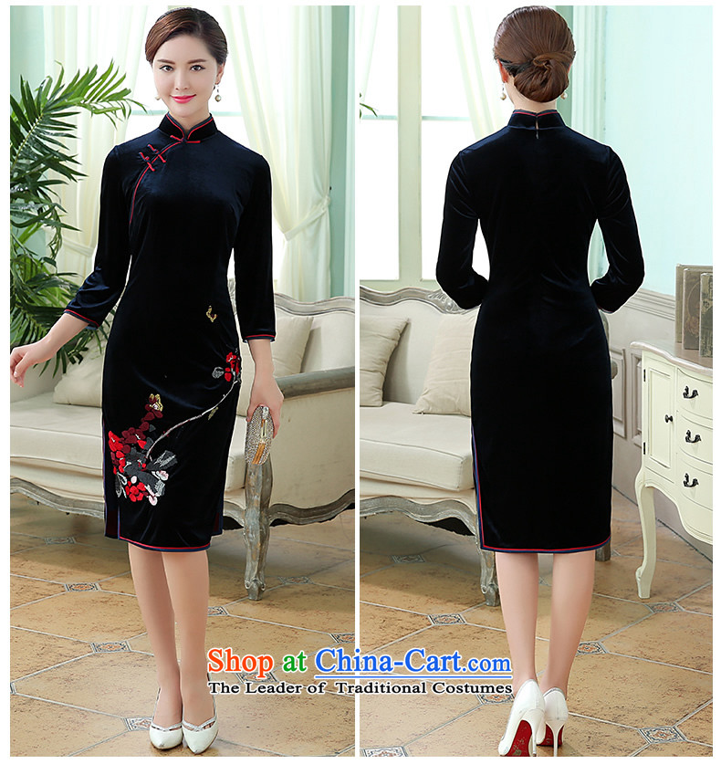 [Sau Kwun Tong] flower fragrance fall 2015 Butterfly exquisite embroidery upscale Korean dark blue qipao XL Photo, lint-free, prices, brand platters! The elections are supplied in the national character of distribution, so action, buy now enjoy more preferential! As soon as possible.