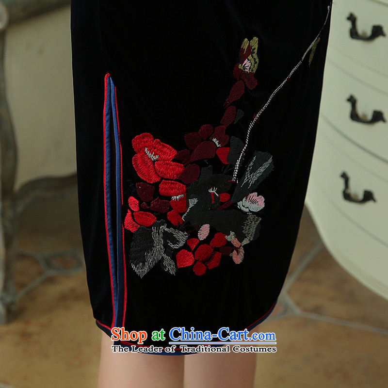 [Sau Kwun Tong] flower fragrance fall 2015 Butterfly exquisite embroidery upscale Korean dark blue qipao XL, Soo-Kwun Tong shopping on the Internet has been pressed.