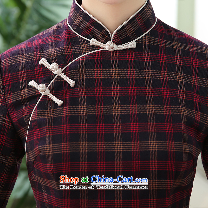 [Sau Kwun Tong] Constitution fall 2015 a new song, the Republic of Korea under the coffered minimalist retro look dark red , L-soo qipao Kwun Tong shopping on the Internet has been pressed.