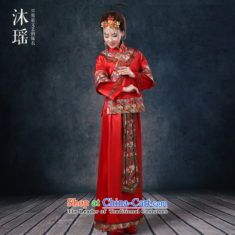 Bathing in the Chinese bows services-soo Yiu Wo Service 2 Piece Collar ramp up long-sleeved female autumn and winter long long skirt the dragon use larger alignment to Foutune of pregnant women and the dragon use su 2 red?S?breast IN LENGTH AND 84CM