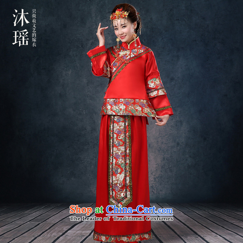 Bathing in the Chinese bows services-soo Yiu Wo Service 2 Piece Collar ramp up long-sleeved female autumn and winter long long skirt the dragon use larger alignment to Foutune of pregnant women and the dragon use 2-soo s breast 84CM, red MU Yiu Shopping o