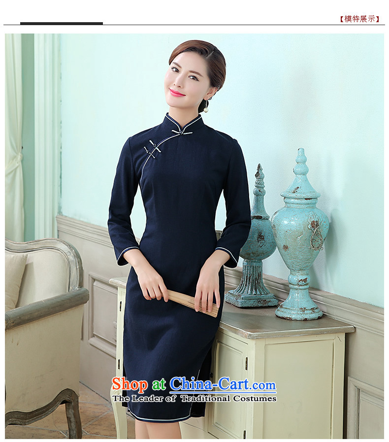 [Sau Kwun Tong] Wen Xiang 2015 Fall Classic solid color cotton linen long tri-color qipao optional Dark Blue M picture, prices, brand platters! The elections are supplied in the national character of distribution, so action, buy now enjoy more preferential! As soon as possible.