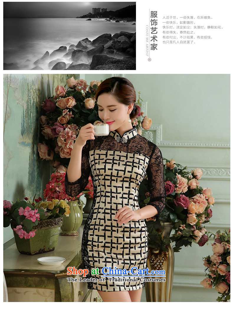 [Sau Kwun Tong] Style 2015 Autumn New Silk Cheongsam lace stitching grid qipao black and white in the Cuff XL Photo, prices, brand platters! The elections are supplied in the national character of distribution, so action, buy now enjoy more preferential! As soon as possible.