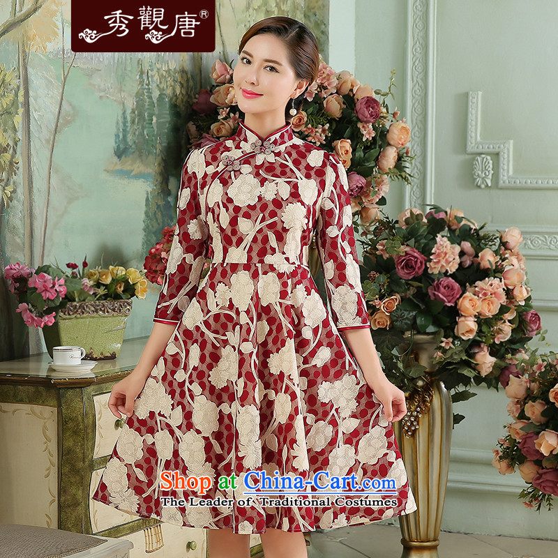 -Sau Kwun Tong- Autumn maple autumn 2015 new retro cheongsam dress cheongsam dress safflower temperament stamp?XL