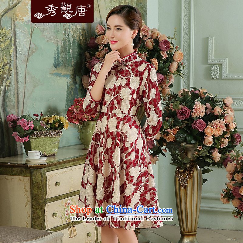 [Sau Kwun Tong] Autumn maple autumn 2015 new retro cheongsam dress cheongsam dress safflower temperament stamp XL, Sau Kwun Tong shopping on the Internet has been pressed.
