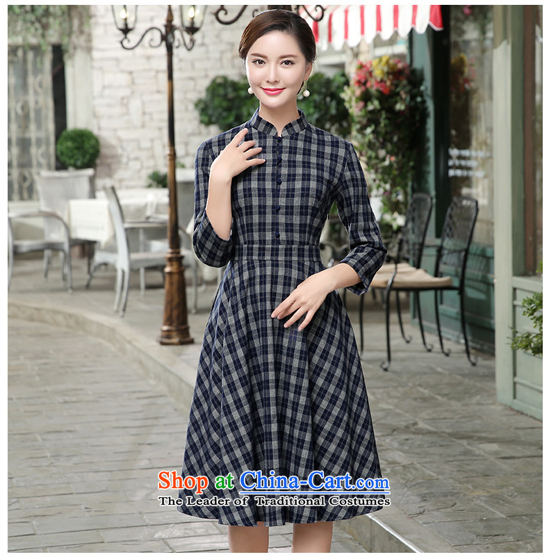 [Sau Kwun Tong] of the autumn 2015 the Republic of Korea, new grid cheongsam dress in dark blue qipao skirt L cuff picture, prices, brand platters! The elections are supplied in the national character of distribution, so action, buy now enjoy more preferential! As soon as possible.