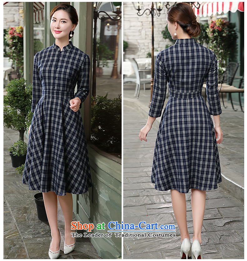 [Sau Kwun Tong] of the autumn 2015 the Republic of Korea, new grid cheongsam dress in dark blue qipao skirt L cuff picture, prices, brand platters! The elections are supplied in the national character of distribution, so action, buy now enjoy more preferential! As soon as possible.