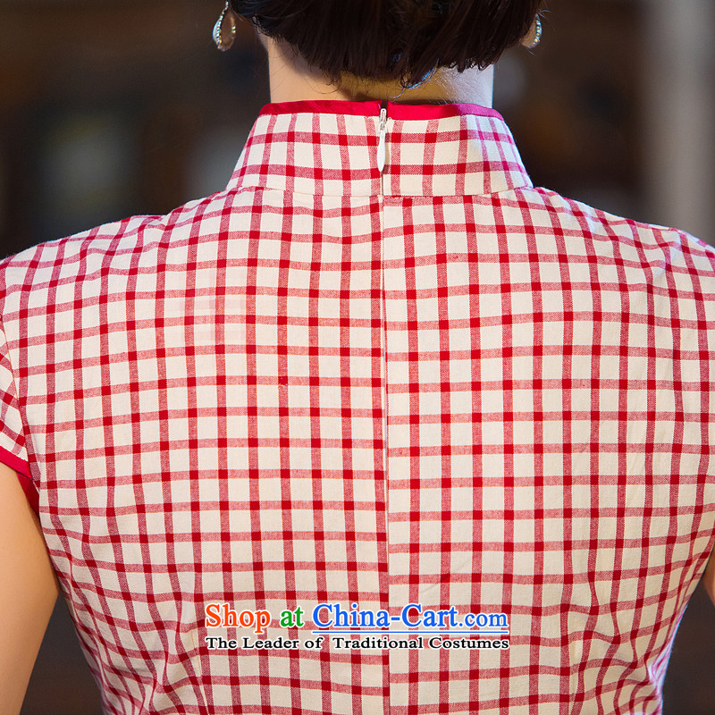 Ink 歆 Ling Xuan 2015 Summer cheongsam dress new grid qipao summer Ms. retro improved Sau San cheongsam dress QD242 red checkered S ink 歆 MOXIN (shopping on the Internet has been pressed.)