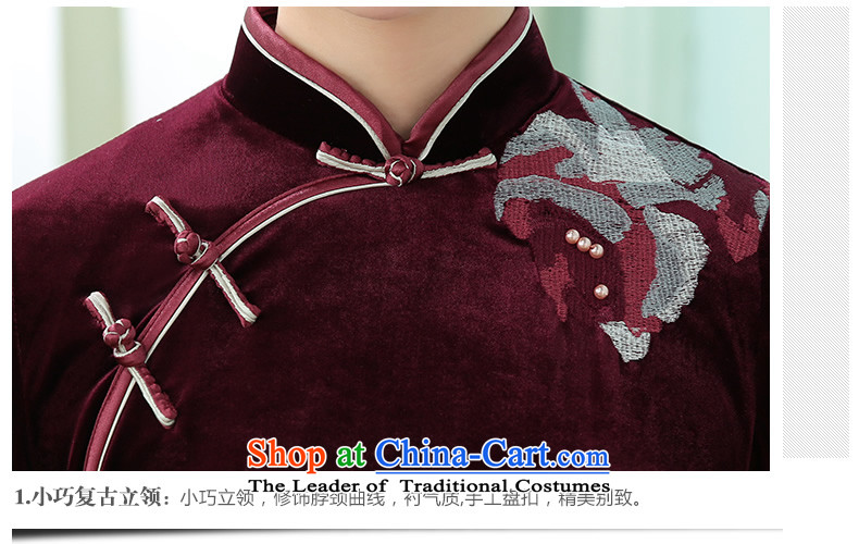 [Sau Kwun Tong] on the 2015 autumn new) improved long-sleeved gray velour embroidery retro mother qipao wine red L picture, prices, brand platters! The elections are supplied in the national character of distribution, so action, buy now enjoy more preferential! As soon as possible.