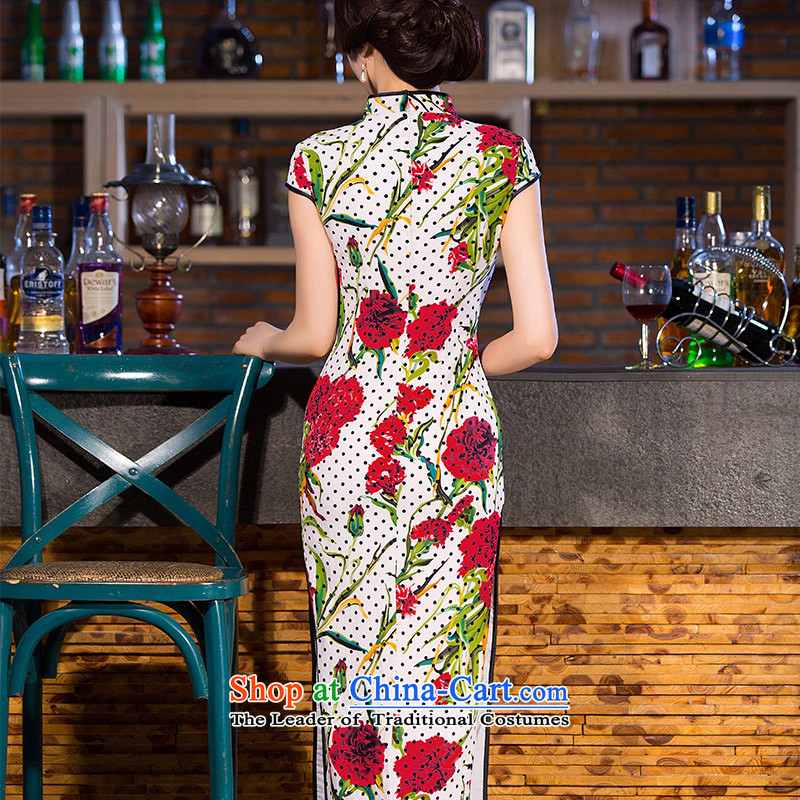 Ink 歆 New Xuan retro America improved cheongsam dress cheongsam dress cheongsam dress Ms. long long QD258 qipao in white ink (MOXIN 歆, L) , , , shopping on the Internet