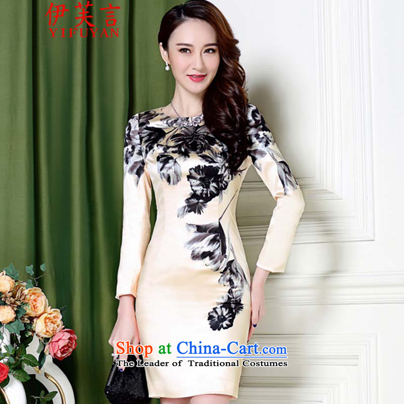 Statements were made by the autumn of 2015, the new package and elegance of nostalgia for the water ink Sau San long-sleeved qipao 5687 M of the apricot YIFUYAN Statement () , , , shopping on the Internet