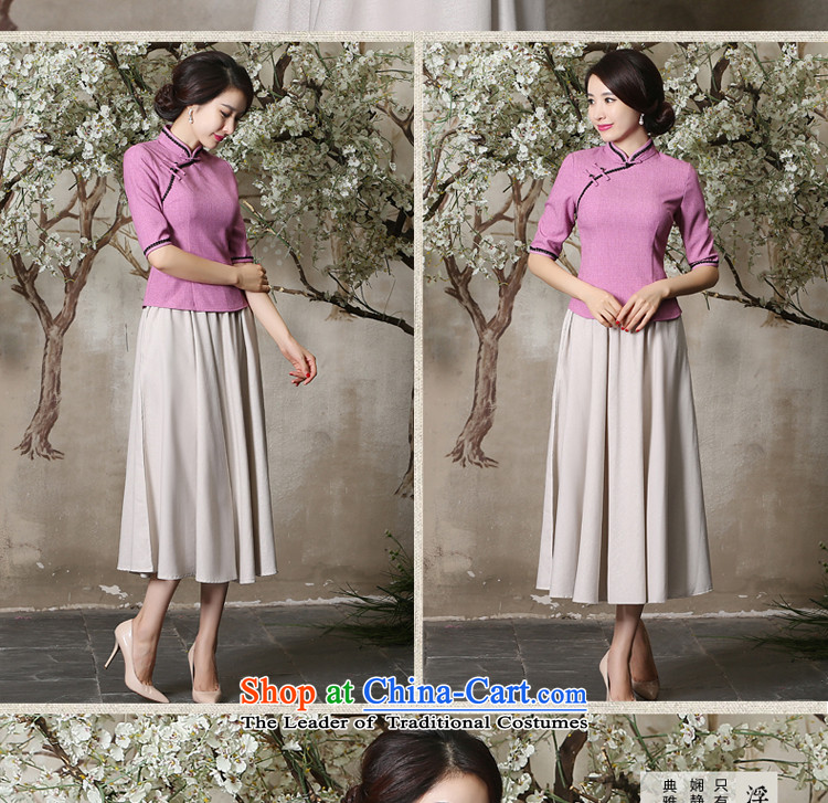 Morning Dress Shirt qipao pro-2015 new summer day-to-Tang Dynasty Chinese improved cotton Linen Dress Shirt + skirt S picture, prices, brand platters! The elections are supplied in the national character of distribution, so action, buy now enjoy more preferential! As soon as possible.