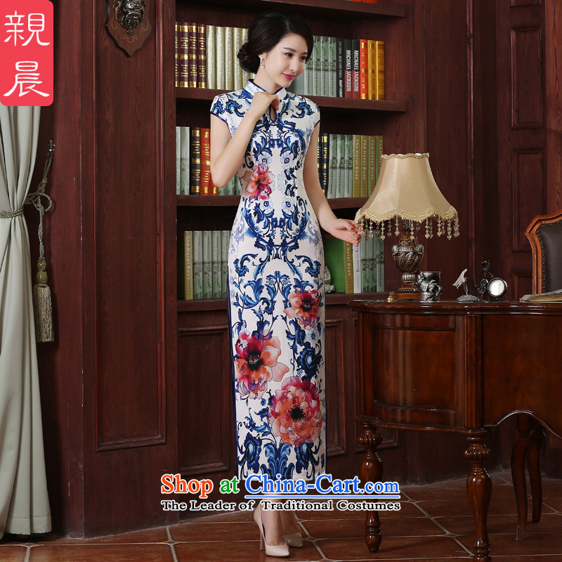 The pro-am new、Qipao Length of 2015 summer day-to-large chinese president retro improved cheongsam dress long?M