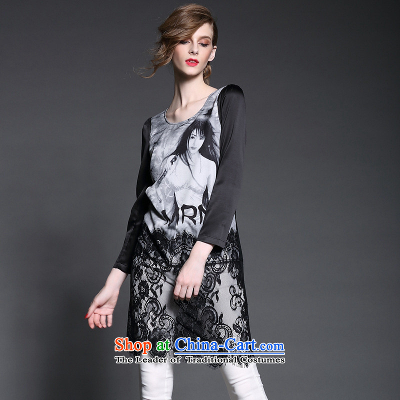 2015 Autumn and winter stamp Hami Lace Embroidery Stamp lace decorated beautifully dresses _A498 black?M