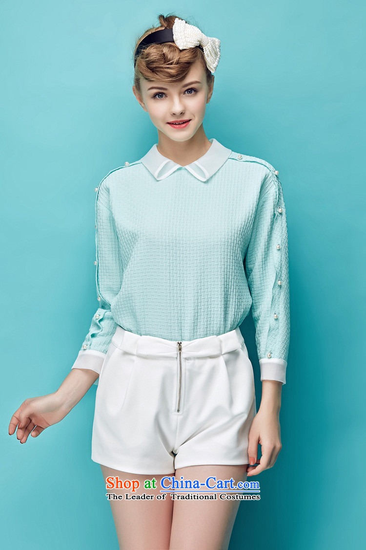 2015 Fall for women Korean fashion lapel pin-ju wild long-sleeved temperament, T-shirt 150523 Blue S picture, prices, brand platters! The elections are supplied in the national character of distribution, so action, buy now enjoy more preferential! As soon as possible.