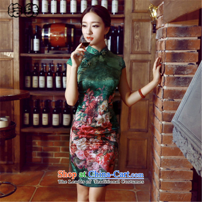 The 2015 summer, pickup qipao summer retro style cheongsam dress daily improved short of Sau San video thin Dresses Need badges of low-president's temperament cheongsam blue pickup (shihuo S) , , , shopping on the Internet
