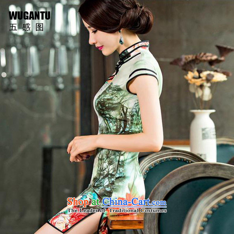 The five senses Figure of Chinese-style qipao new daily elegant Silk Cheongsam improved retro fancy dress China wind picture color M Five-sense figure (WUGANTU) , , , shopping on the Internet